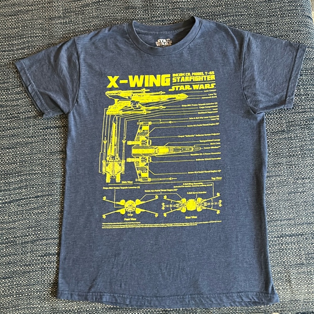 Star Wars X-Wing Fighter T-65 Blue Heather Men's‎ Graphic T-Shirt Size Small
